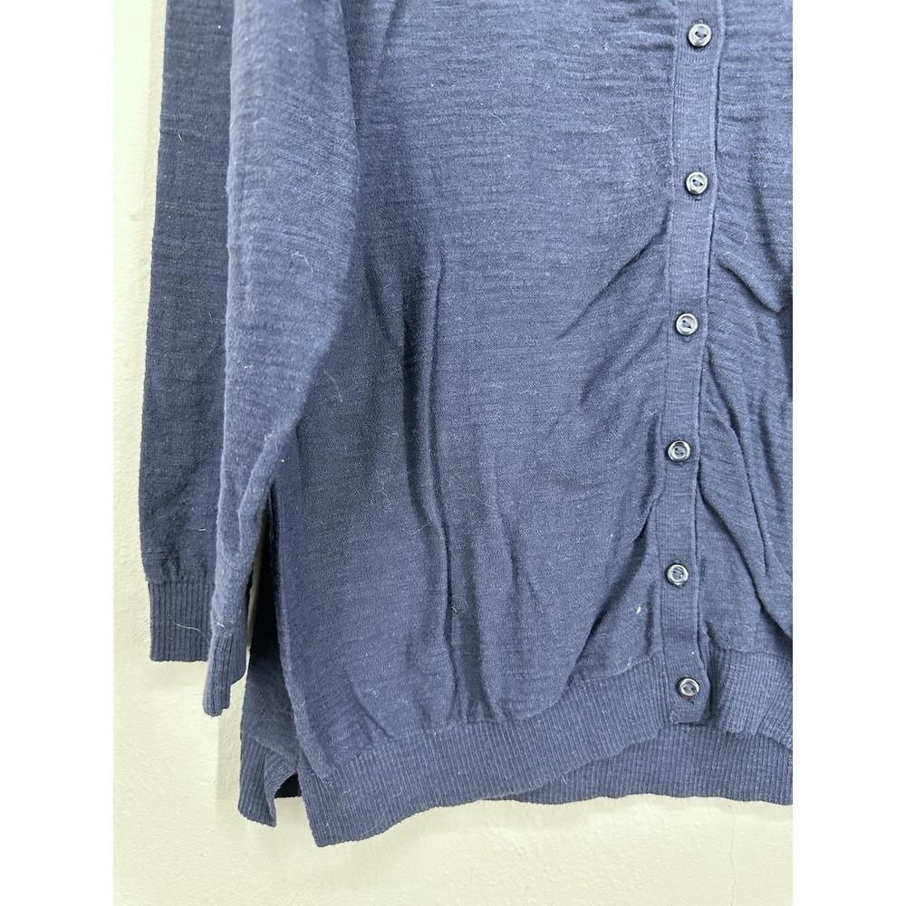 LOFT Cardigan LARGE Navy Blue 3/4 Sleeve Lightweight Button Front Sweater Office - Picture 3 of 11